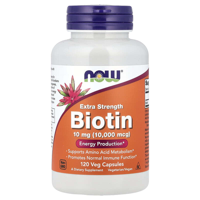 Biotín | Vitamín B7 10 mg (120 rastlinných kapsúl) - NOW® Foods