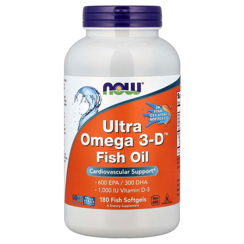 Ultra Omega 3-D | Rybí olej, EPA + DHA + Vitamín D3 (180 softgel kapsúl) - NOW® Foods